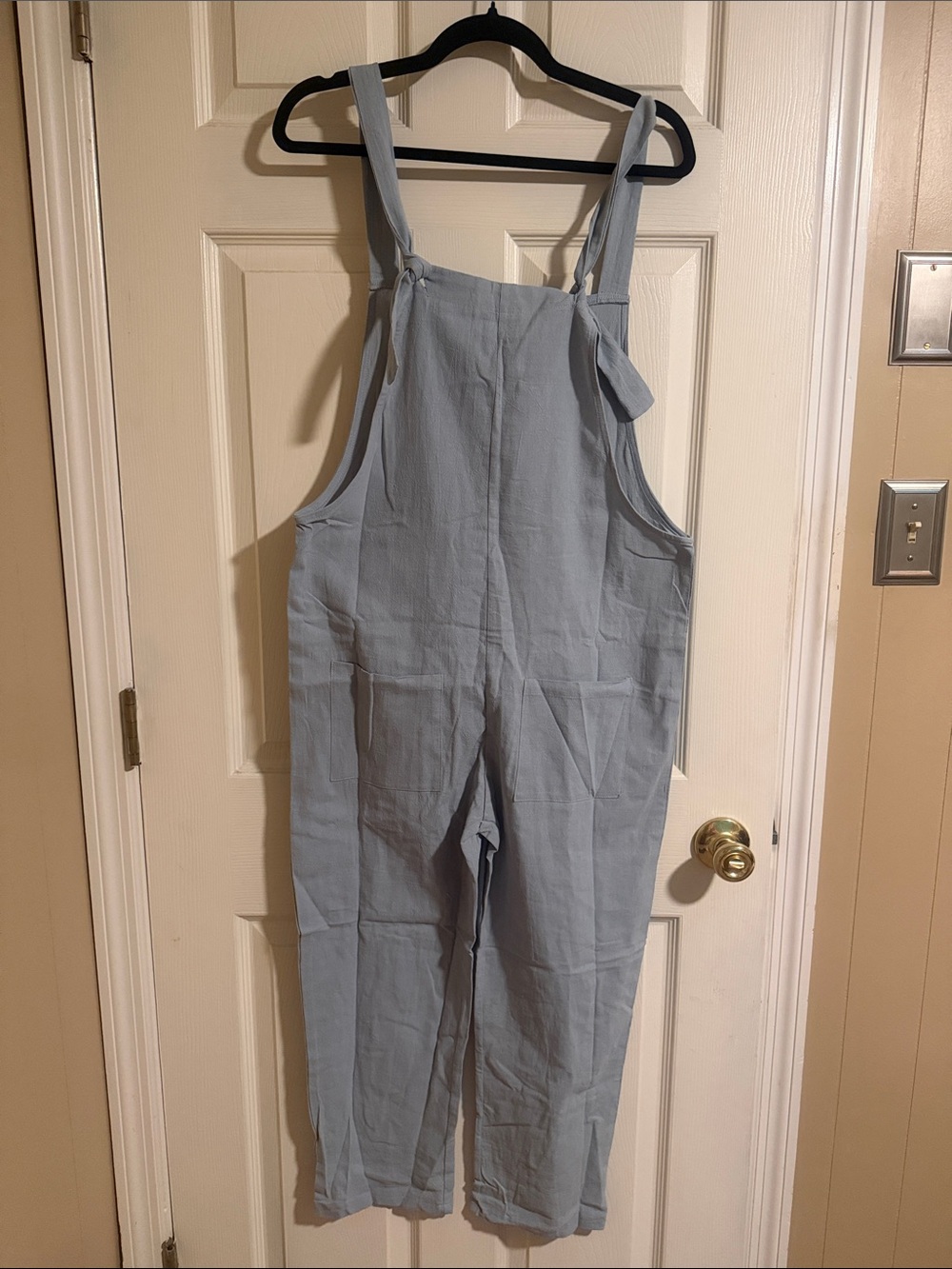 Light Blue Women's Cotton Tie-Strap Jumpsuit